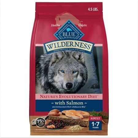 Blue Buffalo Wilderness Natural High-Protein Dry Food for Adult Dogs  Salmon Recipe  4.5-lb. Bag E11