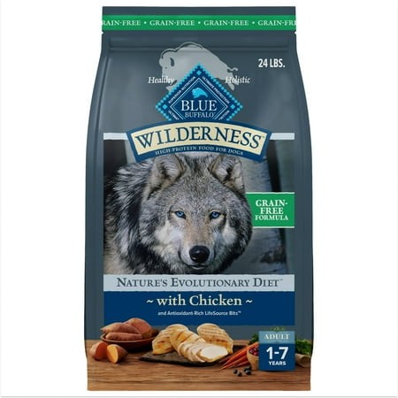 Blue Buffalo Wilderness Adult High-Protein Dry Dog Food with Real Chicken  Grain-Free  Made in the Usa with Natural Ingredients  Chicken  24-Lb Bag