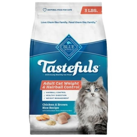 Blue Buffalo Tastefuls Weight & Hairball Control Natural Dry Food for Adult Cats  3-lb. Bag C45