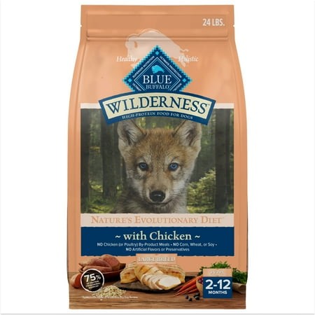 Blue Buffalo Wilderness High-Protein Dry Dog Food for Large Breed Puppies  Chicken  24 Lb Bag