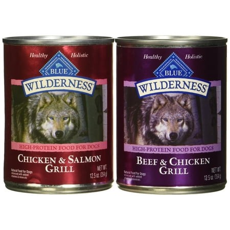 Blue Buffalo Wilderness High STF9 Protein Beef and Chicken & Salmon and Chicken Wet Dog Food Variety Pack for Adult Dogs  Grain-Free  12.5 Oz. Cans (6