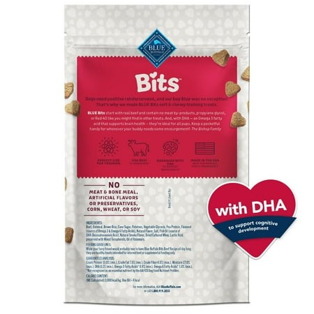 Blue Buffalo Bits Soft Dog Treats for H2FSDTraining  Made with Natural Ingredients & Enhanced with DHA  Beef Recipe  19-oz Bag
