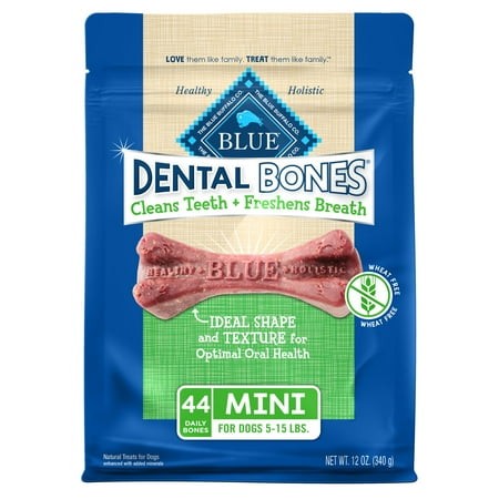 Blue Buffalo Dental Bones MMF7 Mini Natural Dental Chew Dog Treats Bag  12oz. Bag