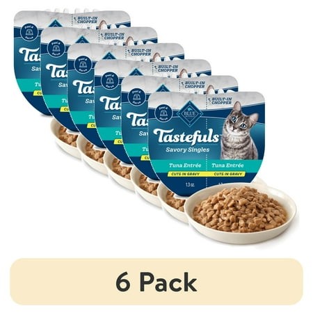 (6 Pack) Blue Buffalo Tastefuls Savory Singles Wet Cat Food Paté  2.6-oz. Twin Pack  Tuna