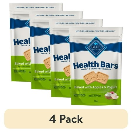 (4 Pack) Blue Buffalo Health Bars Crunchy Dog Biscuits  Apples & Yogurt  16-oz. Bag