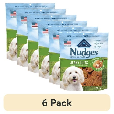 (6 Pack) Blue Buffalo Nudges Jerky Cuts Natural Dog Treats Chicken 36 OZ Bag