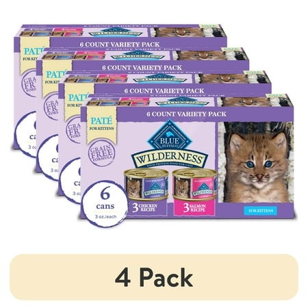 (4 Pack) Blue Buffalo Wilderness Wet Kitten Food  Chicken & Salmon Variety Pack  3-oz. (6 Count)