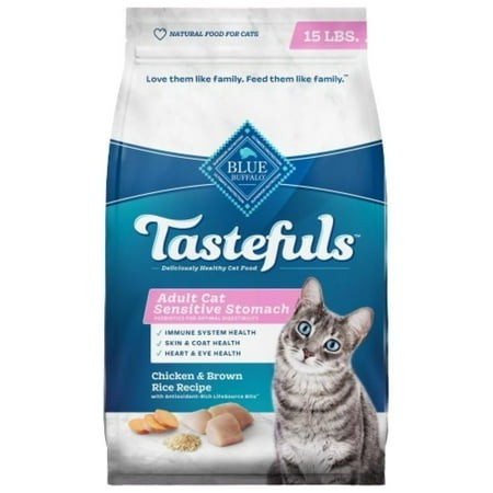 Blue Buffalo Tastefuls Natural Dry Food for Adult Cats  Sensitive Stomach  Chicken & Brown Rice Recipe  15-lb Bag C65