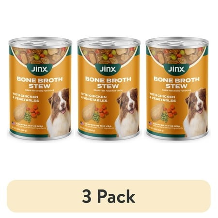 (3 Pack) Jinx Bone Broth Stew Grain-Free Chicken & Vegetables Wet Dog Food  13 Oz Can