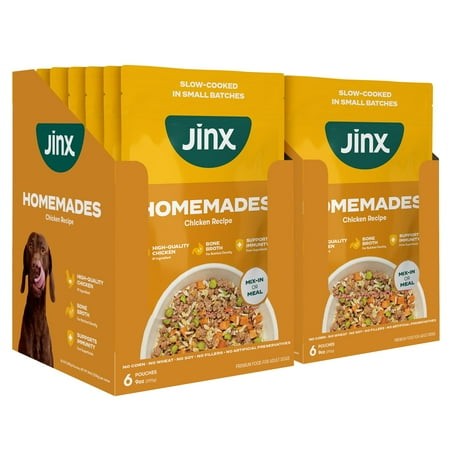 Jinx Chicken Wet Dog TSF6 Food Topper  Mix with Dry Dog Food  Made with Real Chicken  Bone Broth & Brown Rice  No Fillers  Puppy  Adult  Senior  9oz  