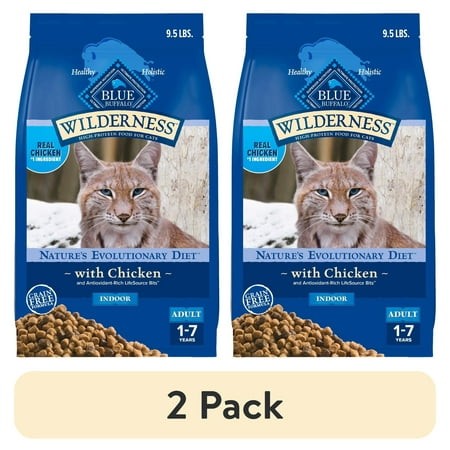 (2 Pack) Blue Buffalo Wilderness Natural High-Protein  Grain-Free Dry Cat Food  Chicken  9.5-lb. Bag