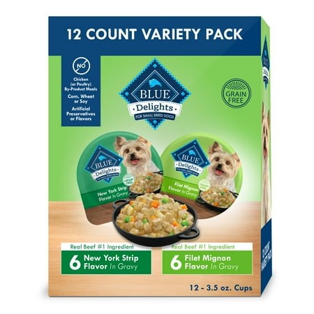 Blue Buffalo Delights Natural TGF4 Adult Small Breed Wet Variety Pack  Made with Natural Ingredients  Filet Mignon & New York Strip Recipe in Hearty G