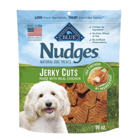 Blue Buffalo Nudges Jerky DPF11 Bites Dog Treats  Made in the USA with Natural Ingredients  Bite-Sized Pieces  Chicken  16-oz Bag