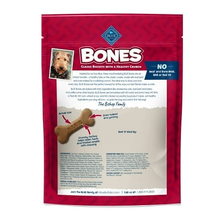 Blue Buffalo Bones Natural Crunchy Dog Treats H2FSDMedium Dog Biscuits Beef  16oz. Bag  4 Count