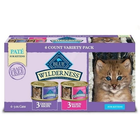Blue Buffalo Wilderness Wet Kitten Food  Chicken & Salmon Variety Pack  3-oz. (4 Box of 6 Count)