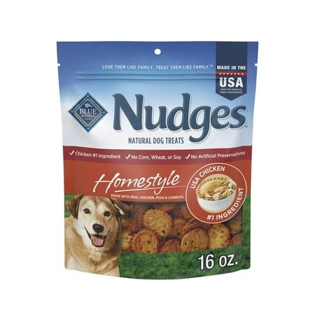 Blue Buffalo Nudges Homestyle SBF3 Natural Dog Treats  Made in the USA with Real Chicken  Peas  and Carrots  16-oz. Bag