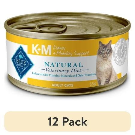 (12 Pack) Blue Buffalo Natural Veterinary Diet K+M Kidney + Mobility Wet Cat Food  Chicken  5.5-oz. Can