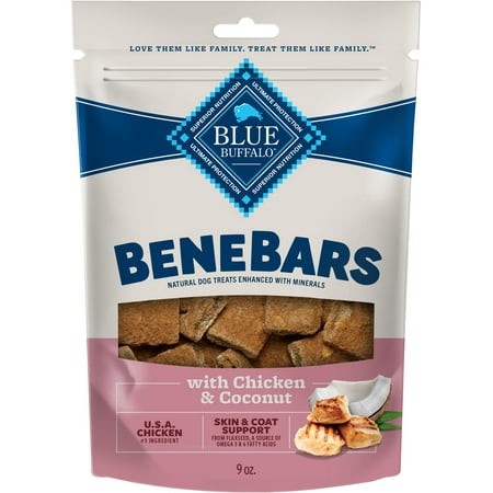 Blue Buffalo BeneBars Skin TMA2 & Coat Support Dog Treats with Omega 3 & 6 Fatty Acids  Made with Natural Ingredients  USA Chicken & Coconut  9-oz. Ba