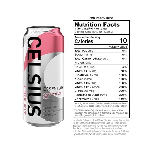 CELSIUS ESSENTIALS™ Sparkling Watermelon Ice, Sugar Free Performance Energy Drink, 16 Fl Oz (Pack of 12) thumbnail