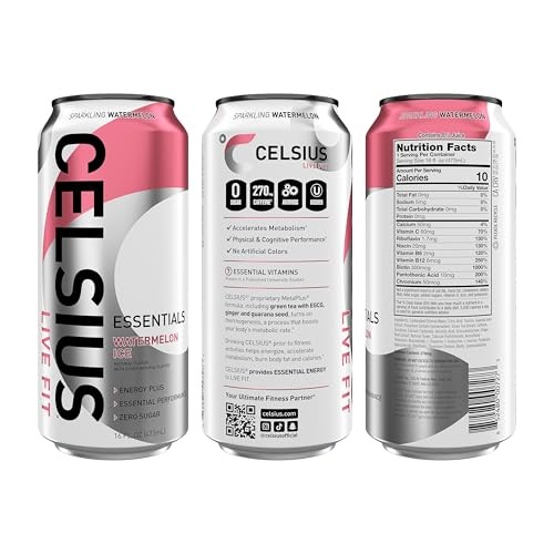 CELSIUS ESSENTIALS™ Sparkling Watermelon Ice, Sugar Free Performance Energy Drink, 16 Fl Oz (Pack of 12) thumbnail