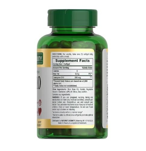 NATURES BOUNTY Dietary Supplement Enhanced Absorption CoQ10 200mg 200 Rapid Release Softgels Plus a Bonus of 2 Sugar Free White Peach Hydration Sticks thumbnail