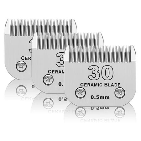 DODAER 3 Pack 30# Detachable Pet ATT1Dog Grooming Ceramic Blades Compatible with Andis Oster A5 Wahl KM-10 Series Size #30 Blade 1/50-Inch 0.5MM Cut L