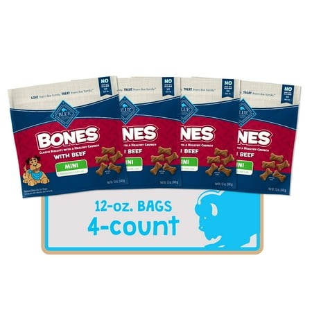 Blue Buffalo BonesEGSC Natural Crunchy Dog Treats Mini Dog Biscuits Beef  12oz. Bag  4 Count