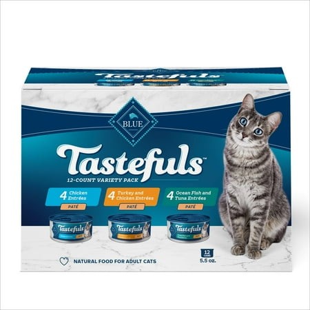 Blue Buffalo Tastefuls Wet TMA2 Cat Food Paté Variety Pack Chicken Turkey & Chicken Ocean Fish & Tuna  5.5 Oz. Cans (12 Count)