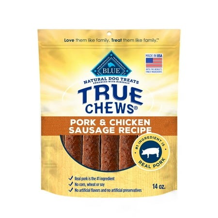 Blue Buffalo TrueEGSC Chews Dog Treats  Made in the USA with Natural Ingredients  Pork and Chicken Sausage Recipe  14-oz Bag