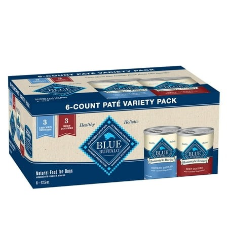 Blue Buffalo Homestyle Recipe XEF1 Adult Wet Dog Food  Made with Natural Ingredients  Chicken and Beef Dinner Variety Pack  12.5-oz Cans (6 Count  3 o
