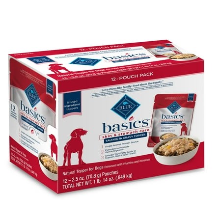 Blue Buffalo Basics Skin IRF13 & Stomach Care Natural Wet Dog Food Topper  Salmon in Gravy 2.5oz Pouch (12 Pack)