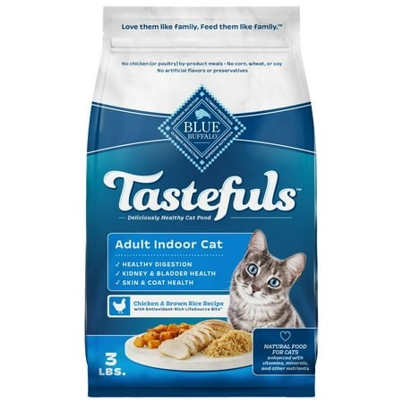 Blue Buffalo Tastefuls Adult Dry Cat Food Indoor Cat Formula  Made in the USA with Natural Ingredients  Chicken & Brown Rice Recipe  3-lb. Bag