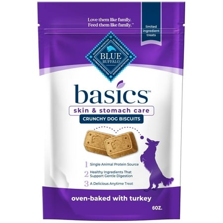 Blue Buffalo BasicsEGSC Dog Biscuits  Skin & Stomach Care Crunchy Dog Treats  Turkey Recipe  6-oz Bag