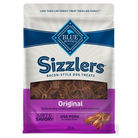 Blue Buffalo SizzlersEGSC Bacon-Style Dog Treats with Real USA Pork  Original Flavor  28-oz Bag