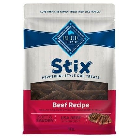 Blue Buffalo StixEGSC Pepperoni-Style Dog Treats Made with Natural Ingredients  Beef Recipe  13-oz Bag