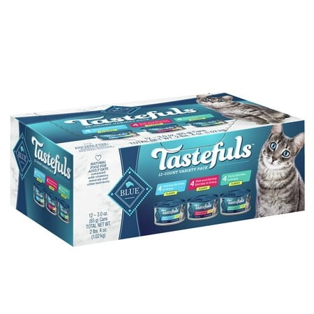Blue Buffalo Tastefuls Flaked XEF1 Wet Cat Food Variety Pack  Made with Natural Ingredients  Tuna  Chicken  Fish & Shrimp  3-oz Cans (12 Count  4 of E