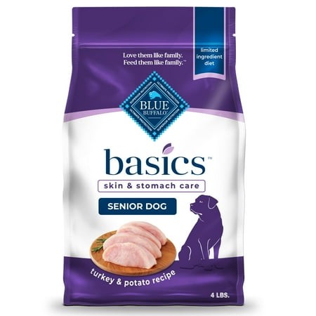 Blue Buffalo Basics Grain-Free XEF1 Senior Dry Dog Food  Skin & Stomach Care  Limited Ingredient Diet  Turkey Recipe  4-lb. Bag