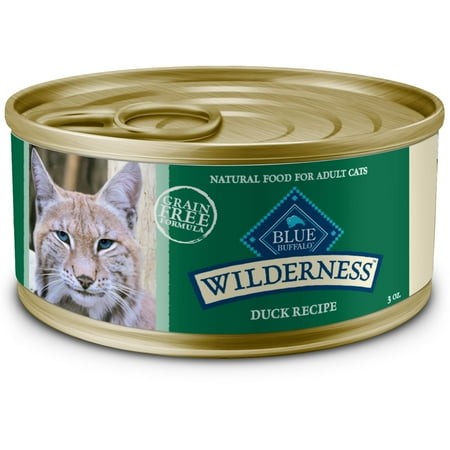 Blue Buffalo Wilderness Natural IRF13 High-Protein Grain-Free Wet Food for Adult Cats  Duck Paté  3-oz. Cans  24 Count