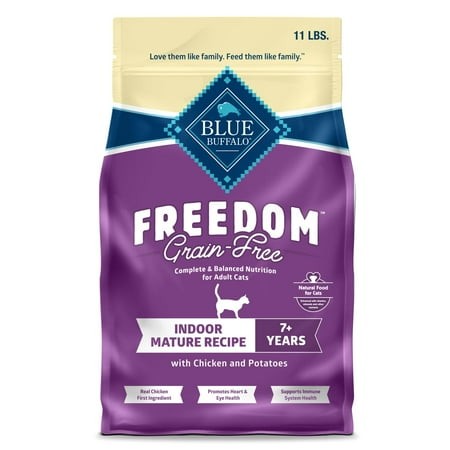 Blue Buffalo Freedom Grain-Free Dry Cat Food for Mature Cats  Complete & Balanced Nutrition for Mature Cats  Chicken Recipe  11-lb. Bag