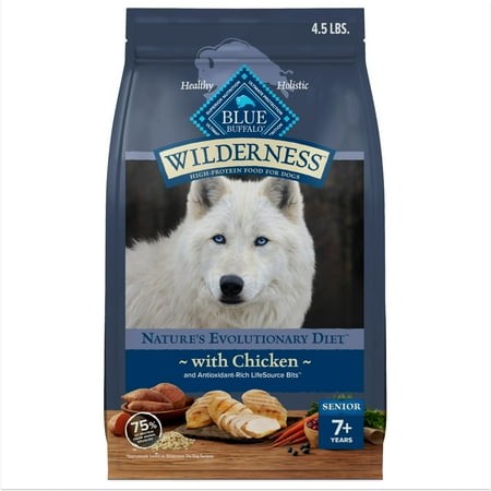 Blue Buffalo Wilderness High-Protein XEF1 Senior Dry Dog Food  Made in the USA with Natural Ingredients Plus Wholesome Grains  Chicken  4.5-lb. Bag
