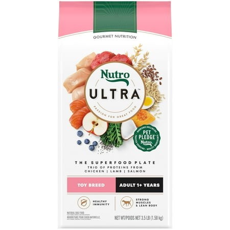 Nutro Ultra Adult Toy IRF13 Breed Dry Dog Food  Trio of Proteins from Chicken  Lamb and Salmon  3.5 Lb. Bag