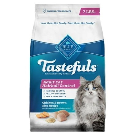 Blue Buffalo Tastefuls Natural Dry Food for Adult Cats  Hairball Control  Chicken & Brown Rice Recipe  7-lb. Bag