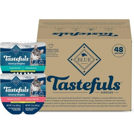 Blue Buffalo Tastefuls Savory SBF3 Singles Natural Wet Cat Food Variety Pack  Salmon & Tuna Cuts in Gravy  2.6-oz. Twin-Pack Trays (24 Count  12 of Ea