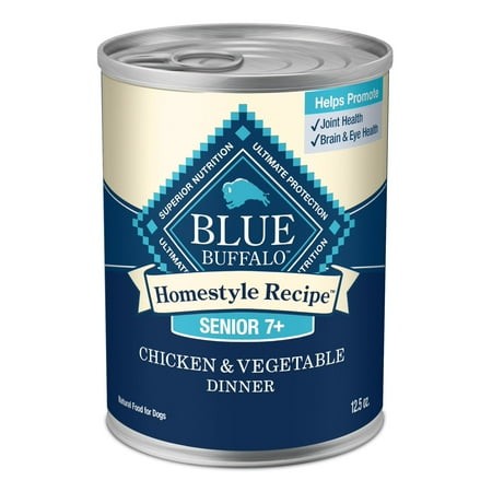 Blue Buffalo Homestyle Recipe TGF4 Senior Wet Dog Food  Made with Natural Ingredients  Chicken Dinner with Garden Vegetables  12.5-oz Cans (12 Count)