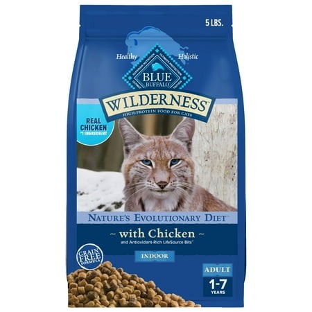 Blue Buffalo Wilderness Natural Adult Dry Cat Food Indoor Cats  High-Protein & Grain-Free  Chicken  5-lb. Bag
