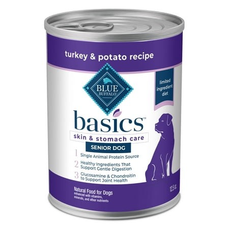Blue Buffalo Basics Grain-Free DPF11 Senior Wet Dog Food  Skin & Stomach Care  Limited Ingredient Diet  Turkey Recipe  12.5-oz. Cans  12 Count