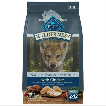 Blue Buffalo Wilderness High-Protein SBF3 Natural Dry Food for Puppies  Chicken Recipe  24-lb. Bag