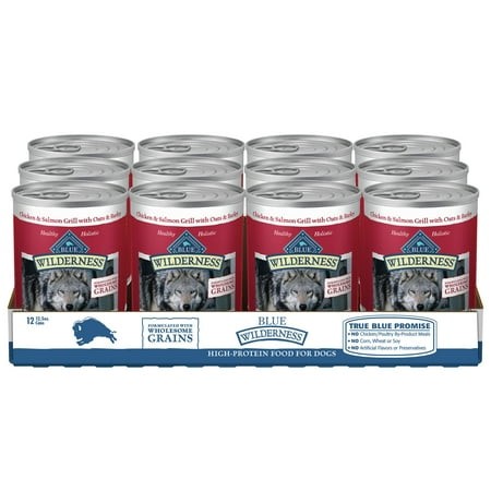 Blue Buffalo Wilderness High SBF3 Protein Natural Adult Wet Dog Food Plus Wholesome Grains  Chicken & Salmon Grill 12.5-oz Cans (Pack of 12)