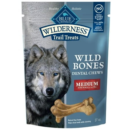 Blue Buffalo Wilderness Wild Bones Grain-Free ATT1Dental Chews Dog Treats  Medium  27-oz Bag
