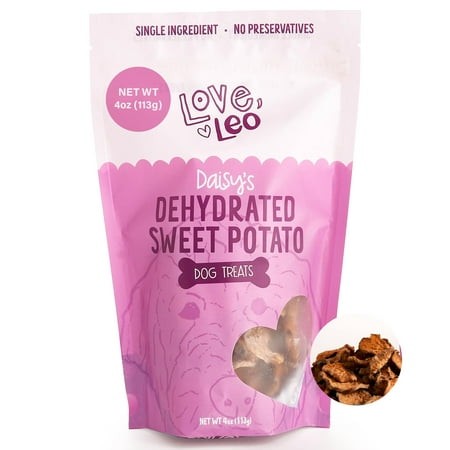 Love Leo Dehydrated Sweet SBF3 Potato Dog Treats (4 Oz) - Single Ingredient Sweet Potato Treats for Dogs - 100% Natural  Grain-Free